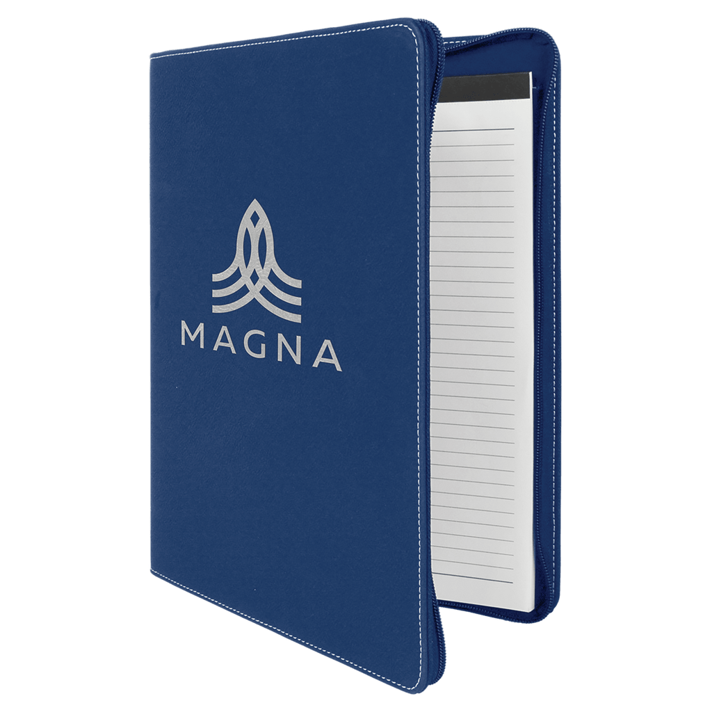 Blue/Silver 9 1/2" x 12" w/Zipper Laserable Leatherette Portfolio with Notepad