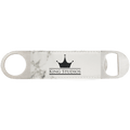 1 1/2" x 7" White Marble Laserable Leatherette Bottle Opener