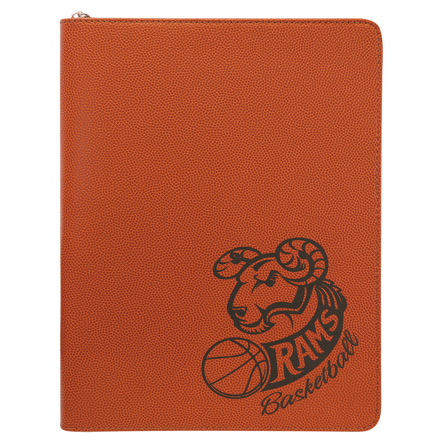 9 1/2" x 12" Basketball w/ Zipper Laserable Leatherette Portfolio with Notepad