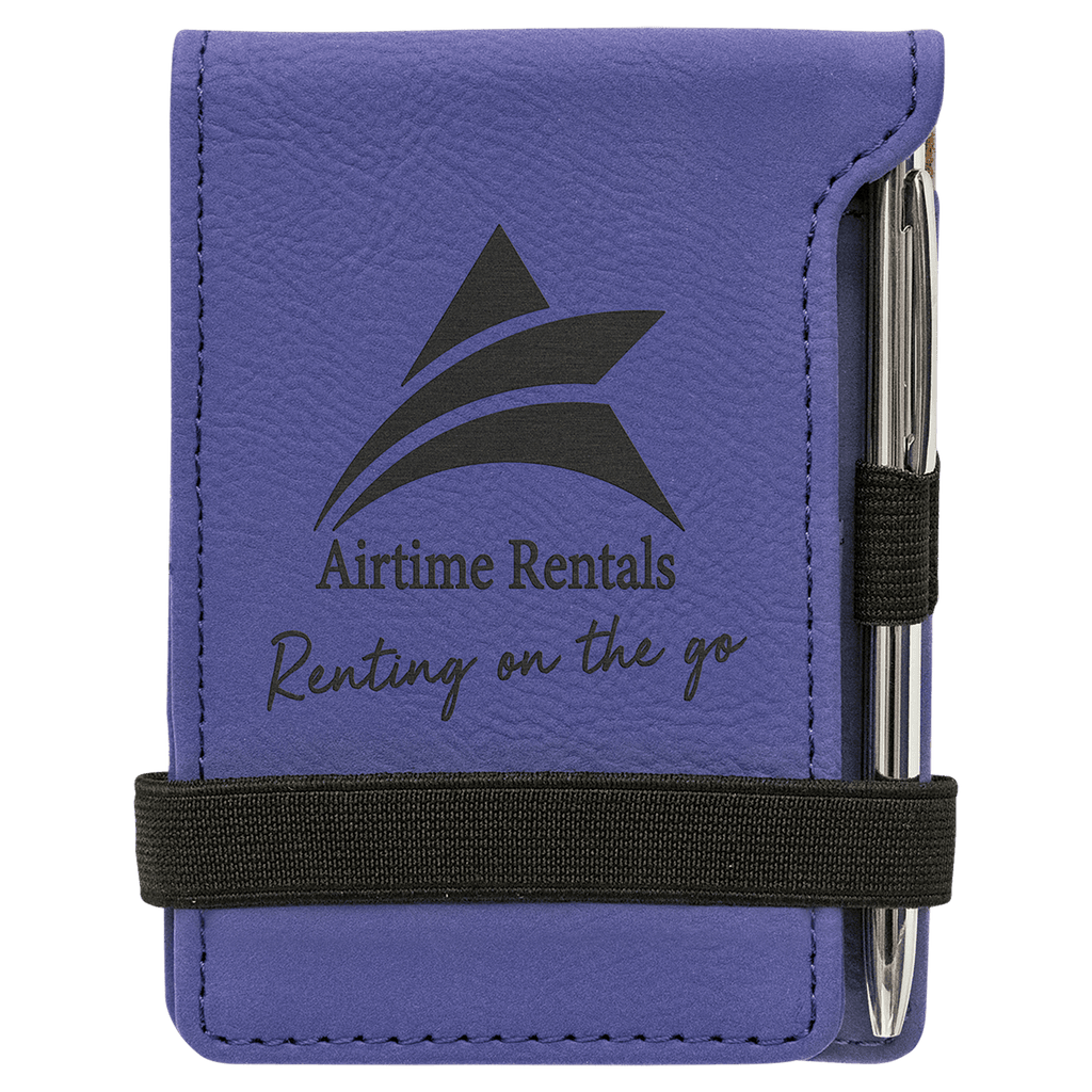 Purple 3 1/4" x 4 3/4" Laserable Leatherette Mini Notepad with Pen