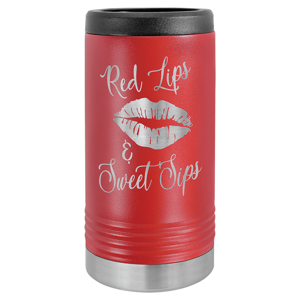 Red Laserable Leatherette Slim Beverage Holder