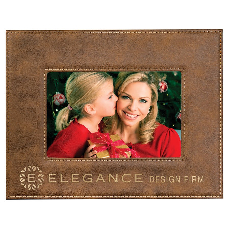 4" x 6" Rustic/Gold Laserable Leatherette Photo Frame