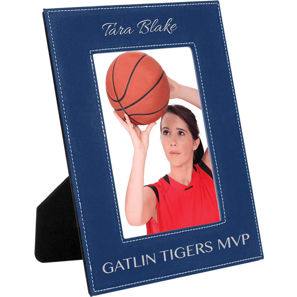 Blue/Silver 5" x 7" Laserable Leatherette Photo Frame