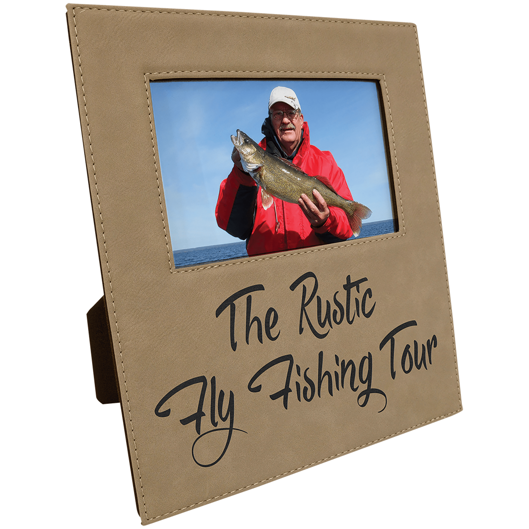 Light Brown 4" x 6" Leatherette Photo Frame with 4 1/4" x 7 7/8" Engraving Area