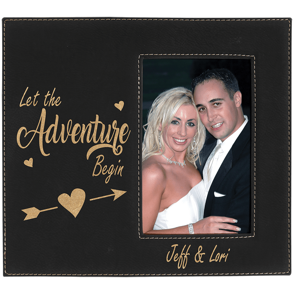 Black/Gold 4" x 6" Leatherette Photo Frame with 4 1/4" x 7 7/8" Engraving Area