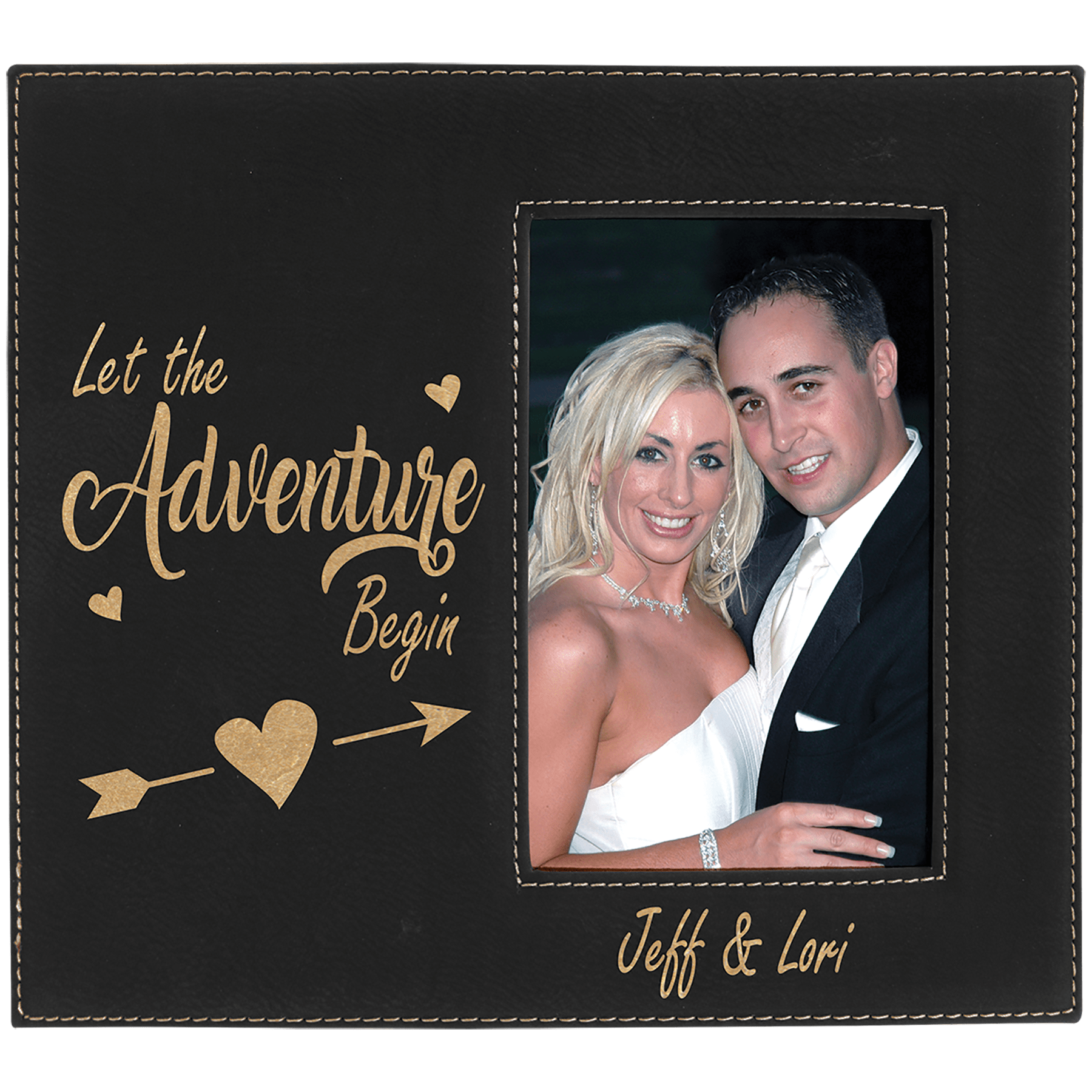Black/Gold 4" x 6" Leatherette Photo Frame with 4 1/4" x 7 7/8" Engraving Area