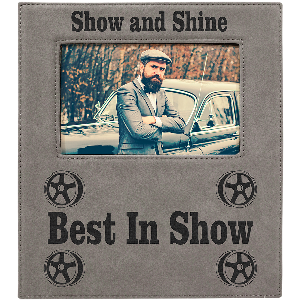 Gray 4" x 6" Leatherette Photo Frame with 4 1/4" x 7 7/8" Engraving Area