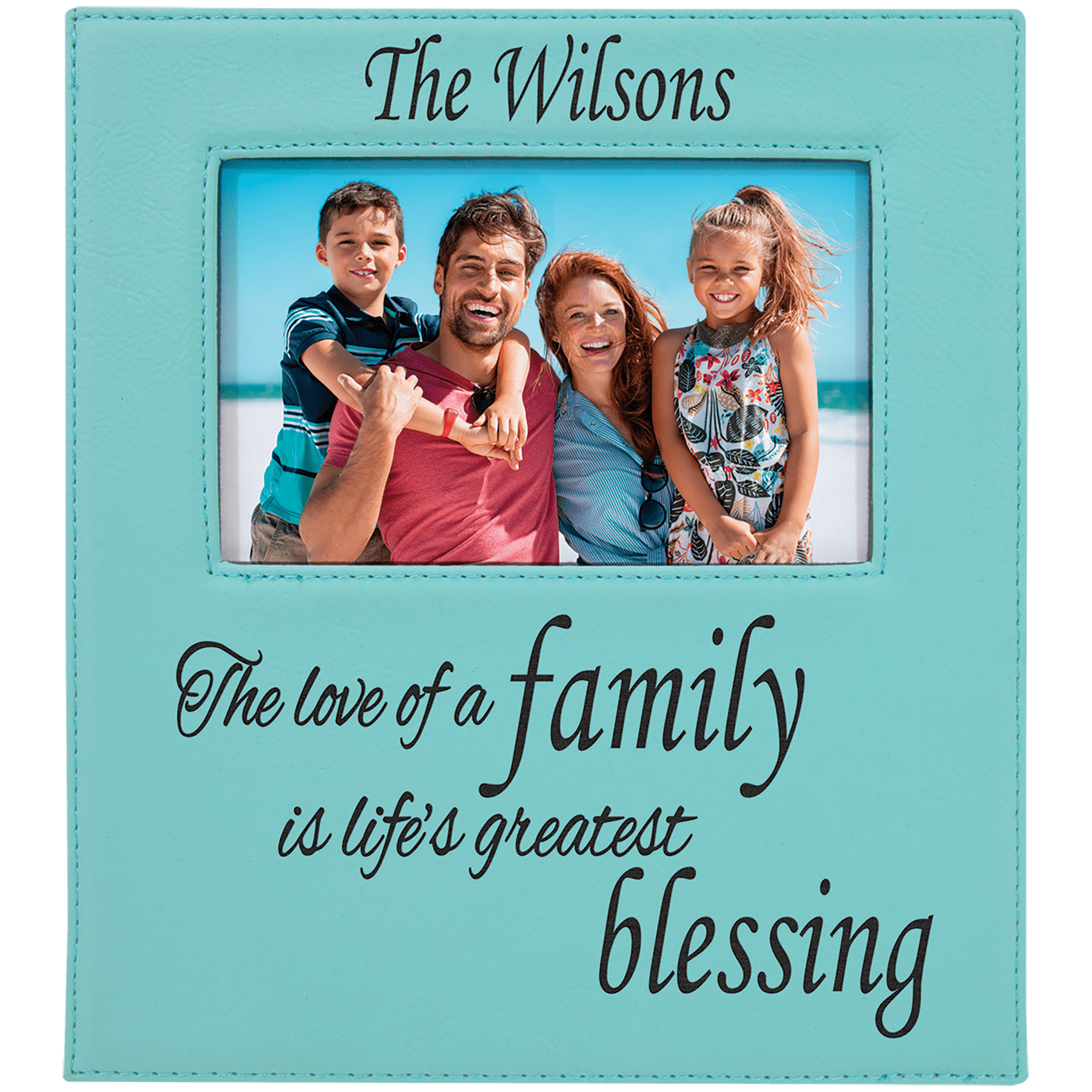 Teal 4" x 6" Leatherette Photo Frame with 4 1/4" x 7 7/8" Engraving Area