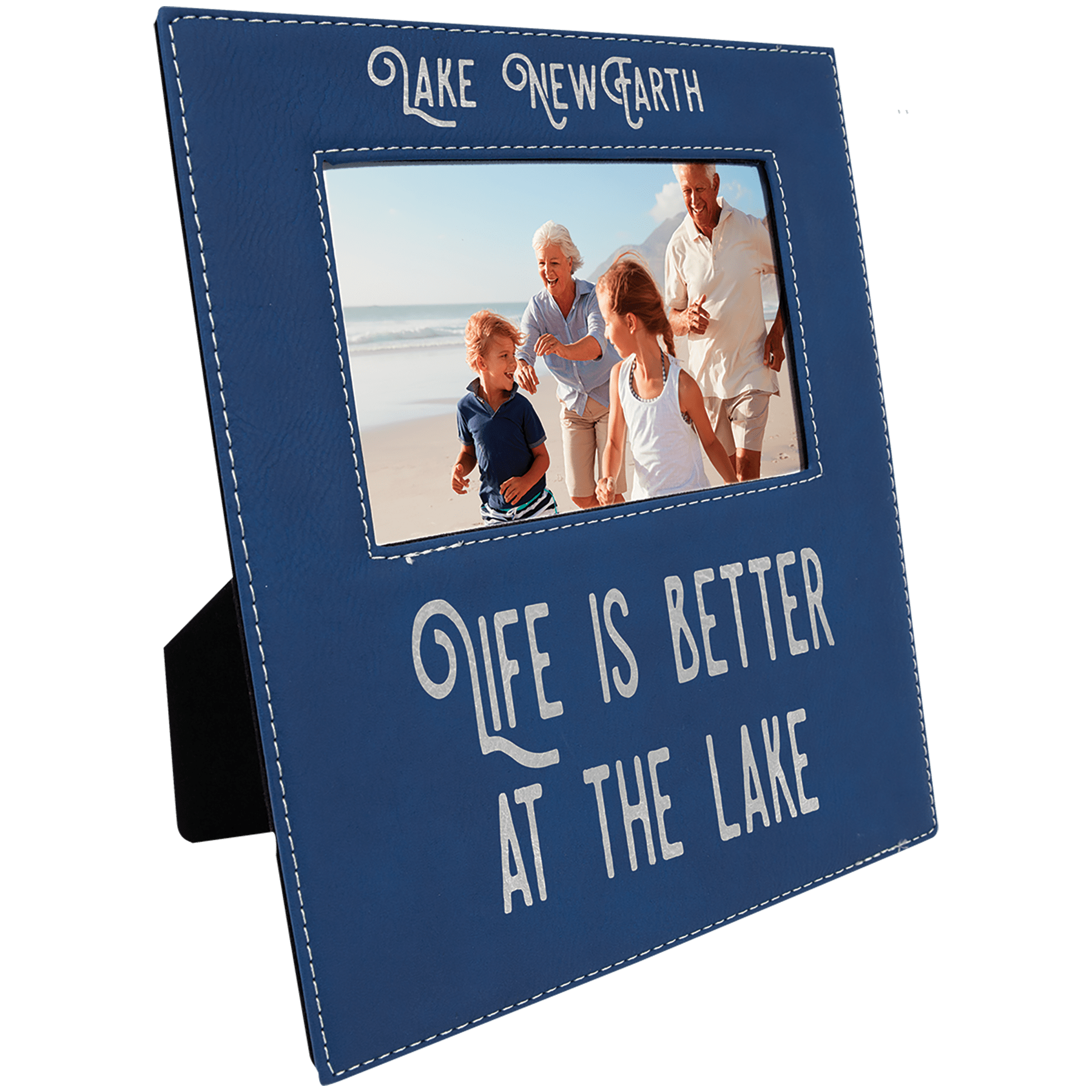 Blue/Silver 4" x 6" Leatherette Photo Frame with 4 1/4" x 7 7/8" Engraving Area