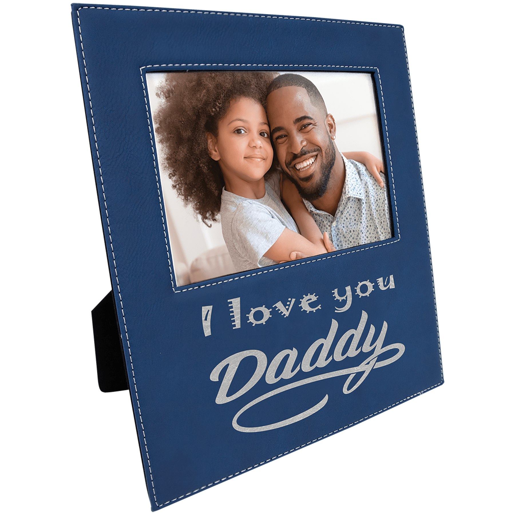 5" x 7" Blue/Silver Leatherette Photo Frame with 4 1/2" x 9 Engraving Area