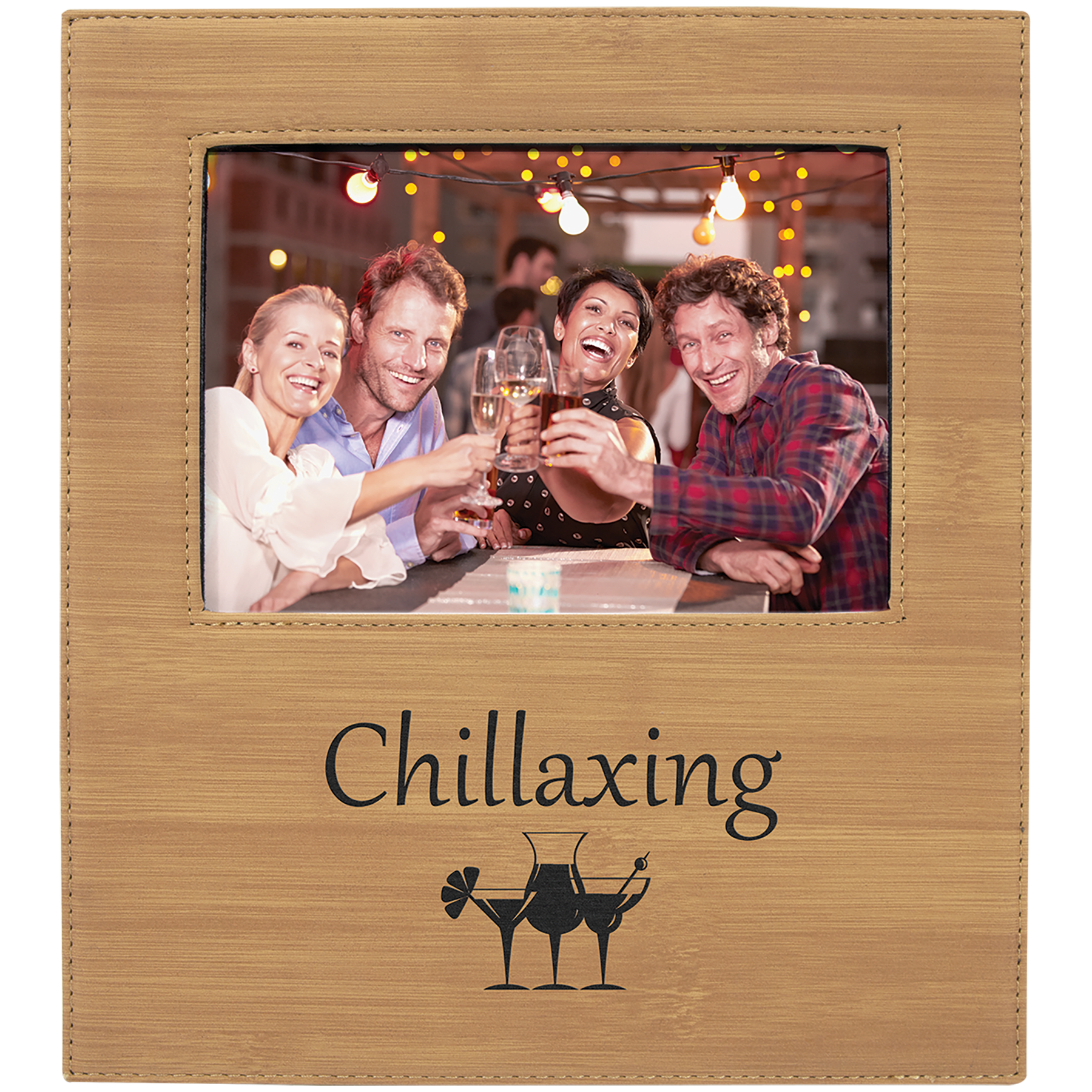 5" x 7" Bamboo  Leatherette Photo Frame with 4 1/2" x 9 Engraving Area