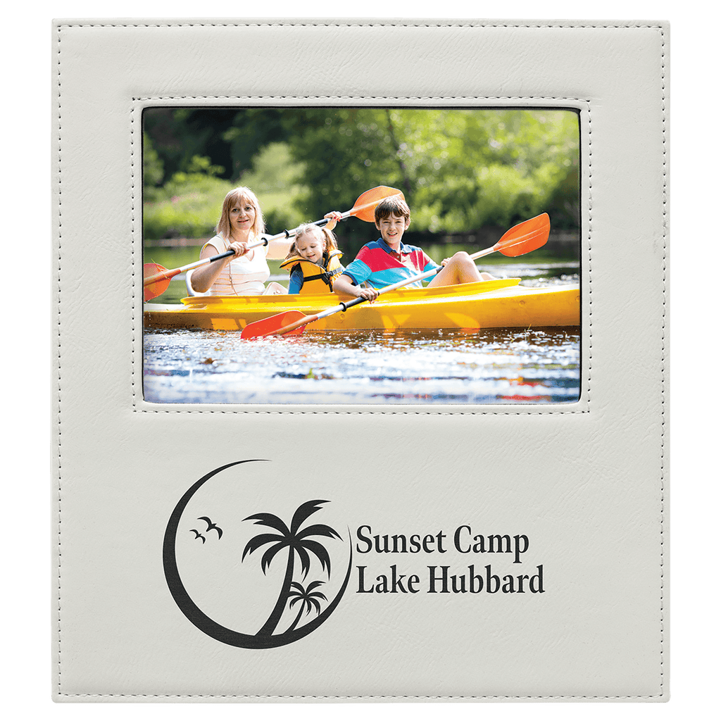 White 5" x 7" Leatherette Photo Frame with 4 1/4" x 8 7/8" Engraving Area