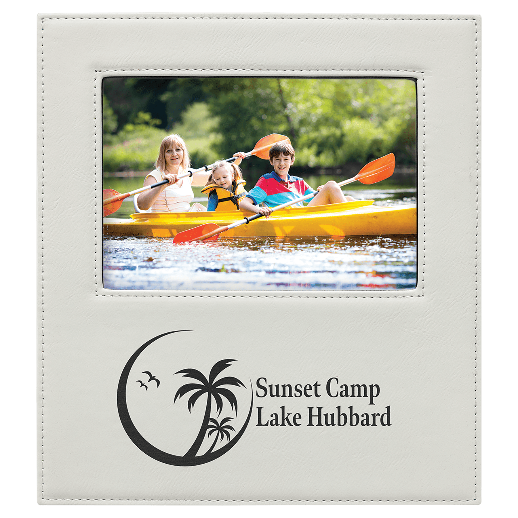 White 5" x 7" Leatherette Photo Frame with 4 1/4" x 8 7/8" Engraving Area