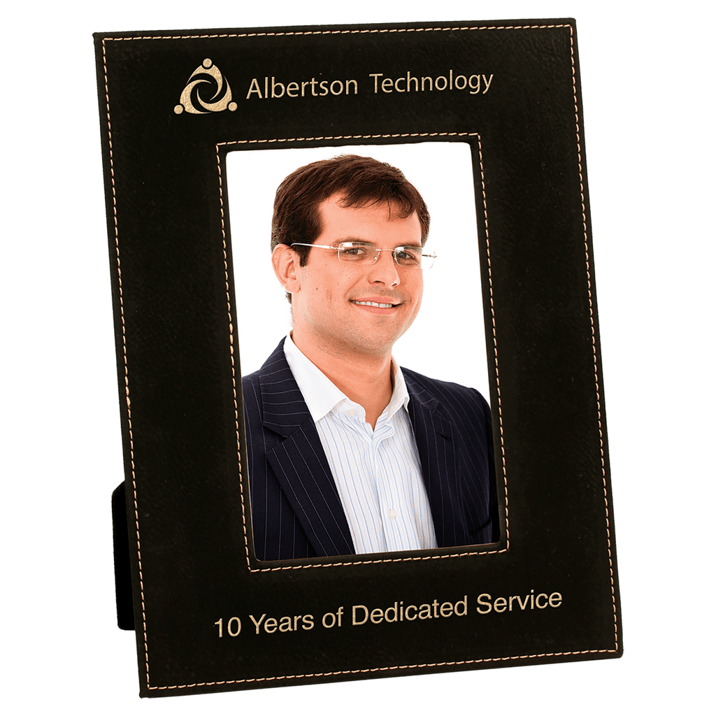 Black/Gold 4" x 6" Laserable Leatherette Photo Frame