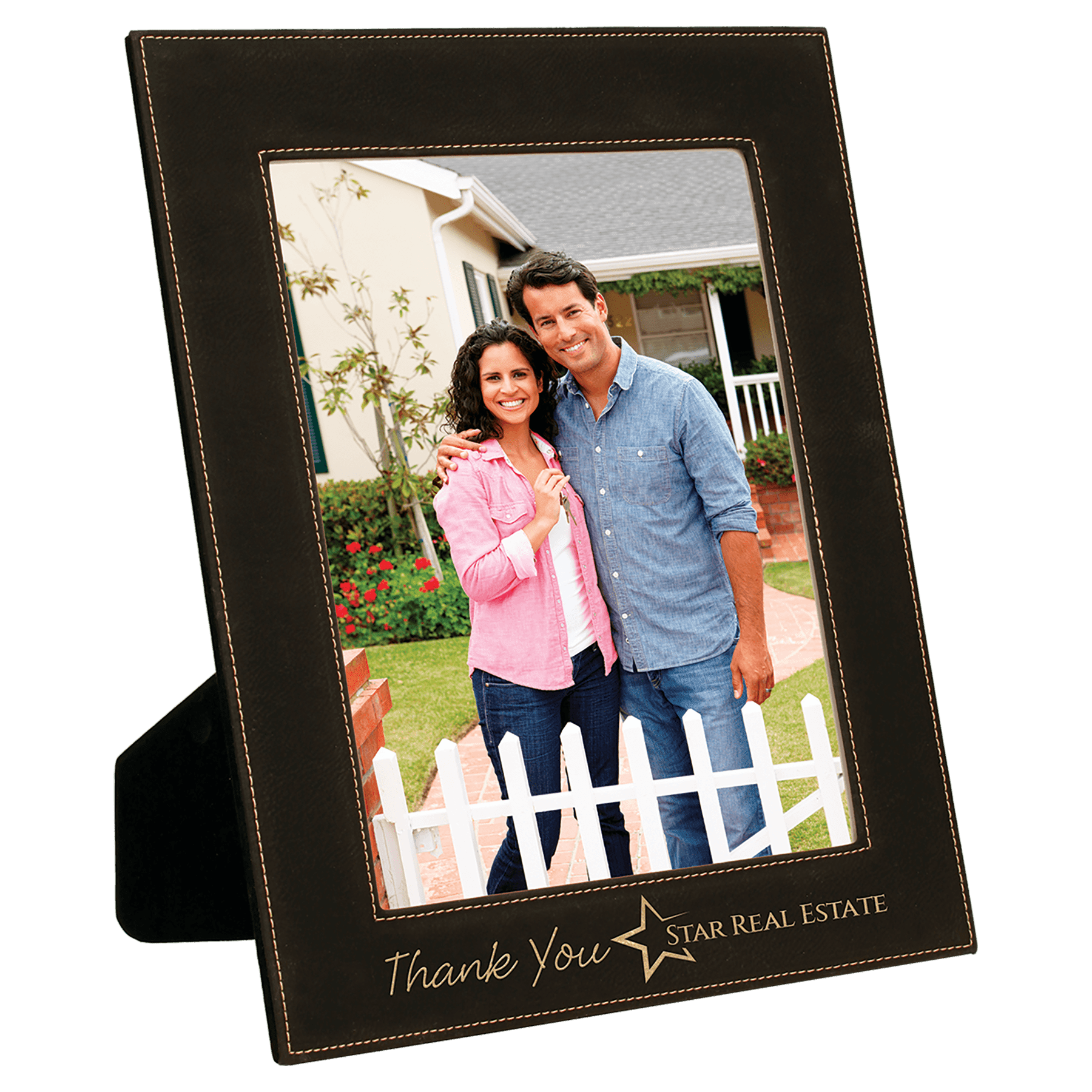 Black/Gold 8" x 10" Laserable Leatherette Photo Frame