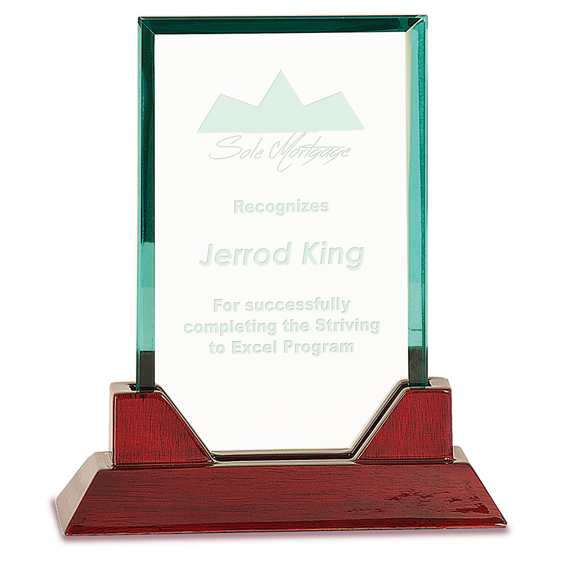 7 3/4" Jade Rectangle Prestige Glass with Rosewood Piano Finish Base