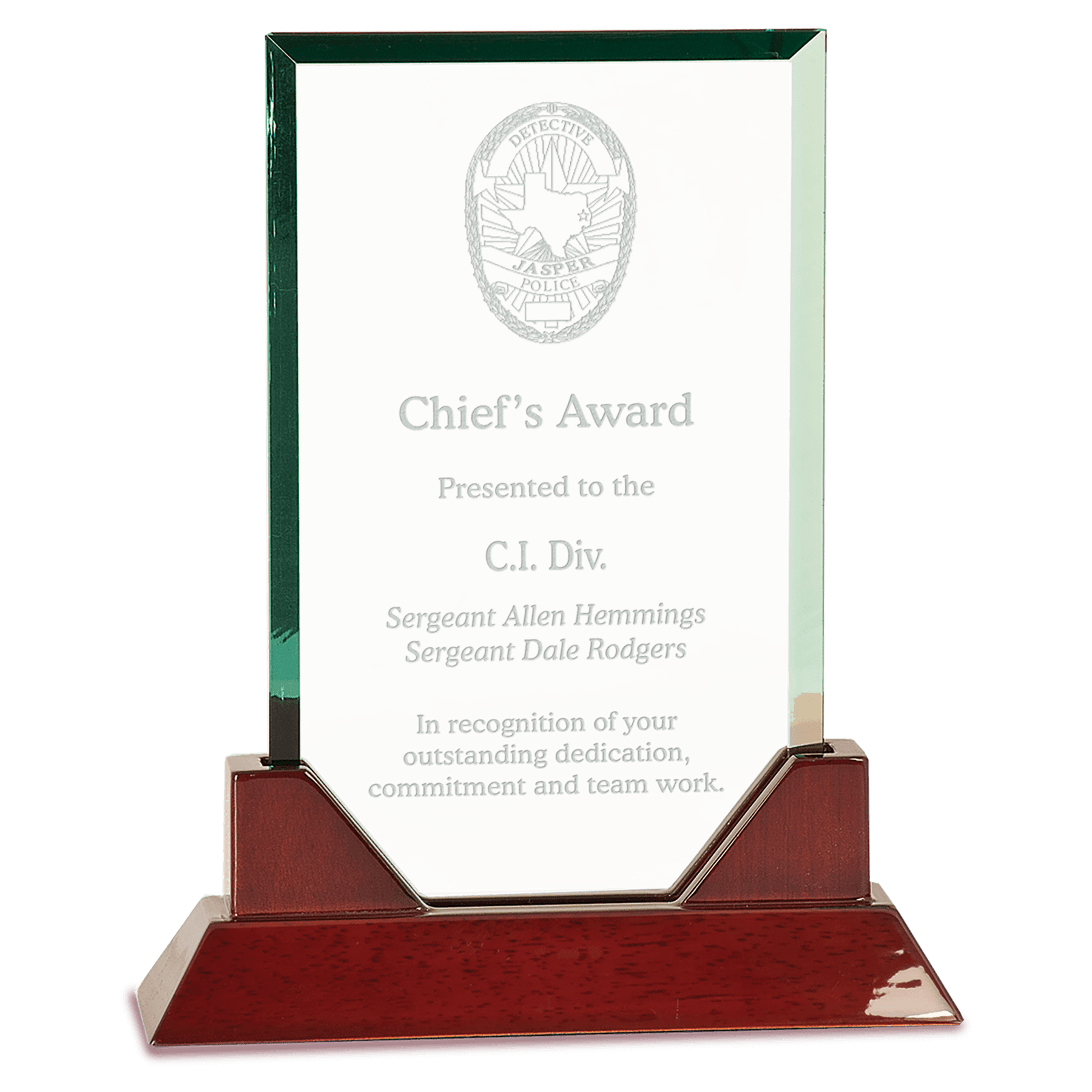 9 3/4" Rectangle Prestige Glass with Rosewood Piano Finish Base