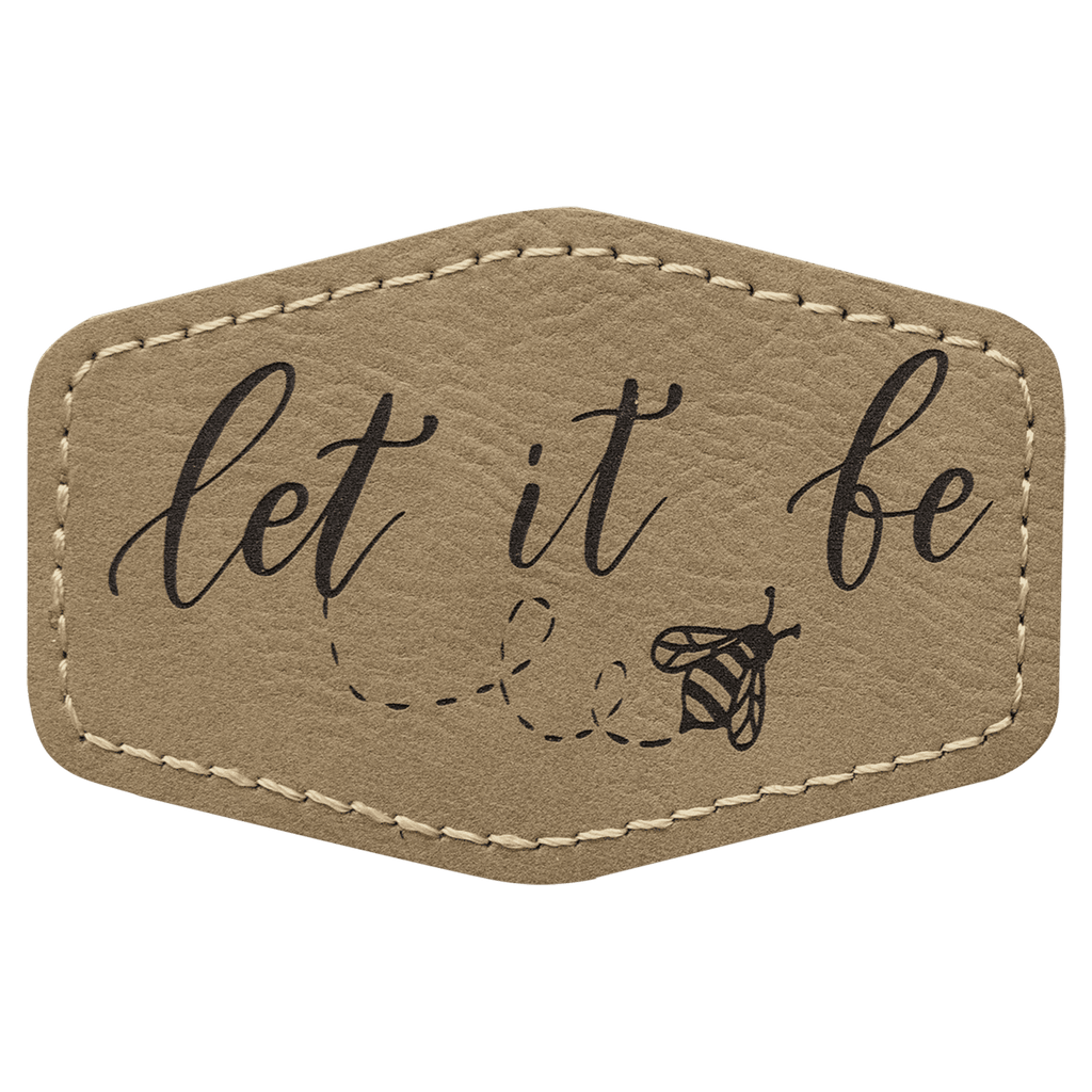 Light Brown 3" x 2" Hex Laserable Leatherette Patch with Adhesive