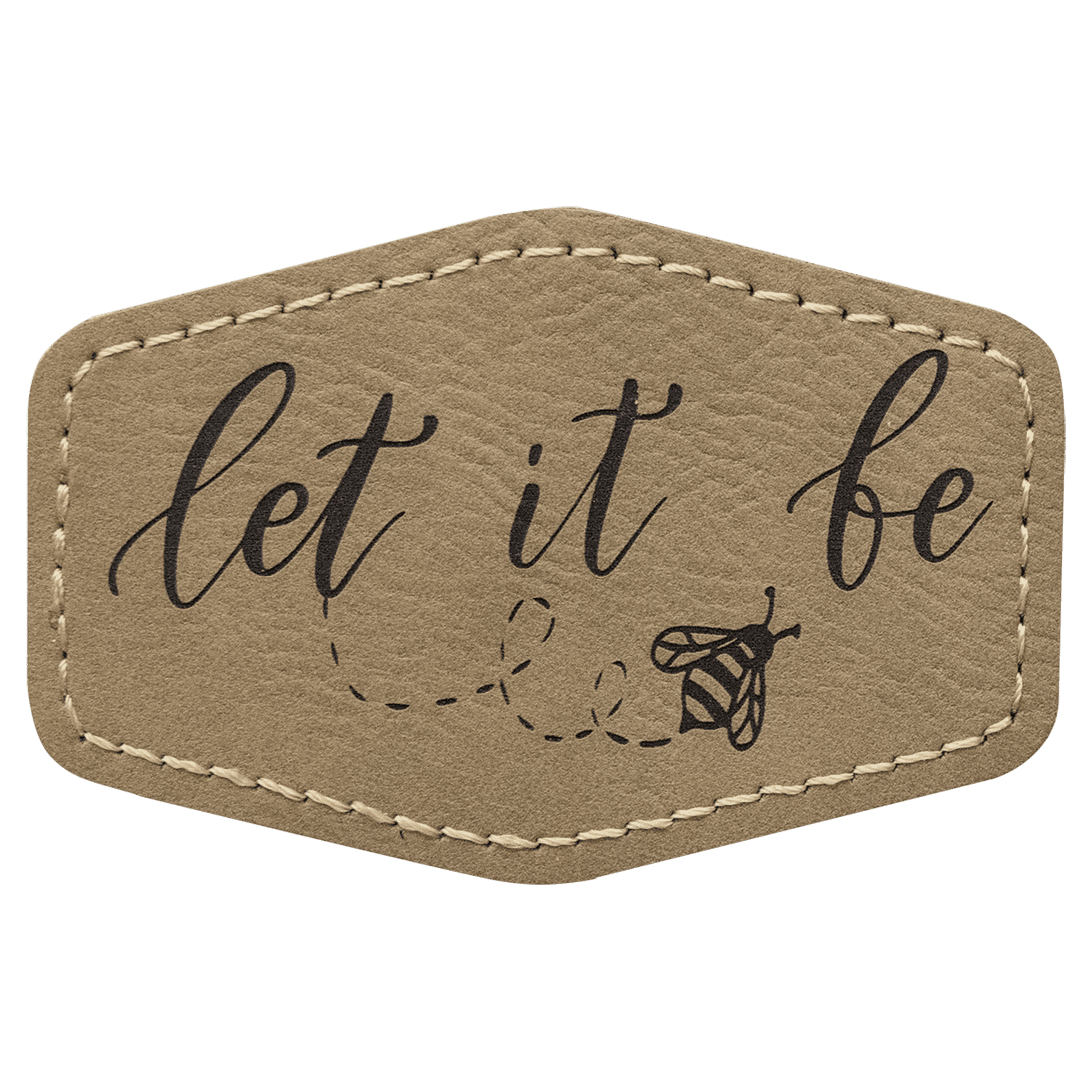 Light Brown 3" x 2" Hex Laserable Leatherette Patch with Adhesive