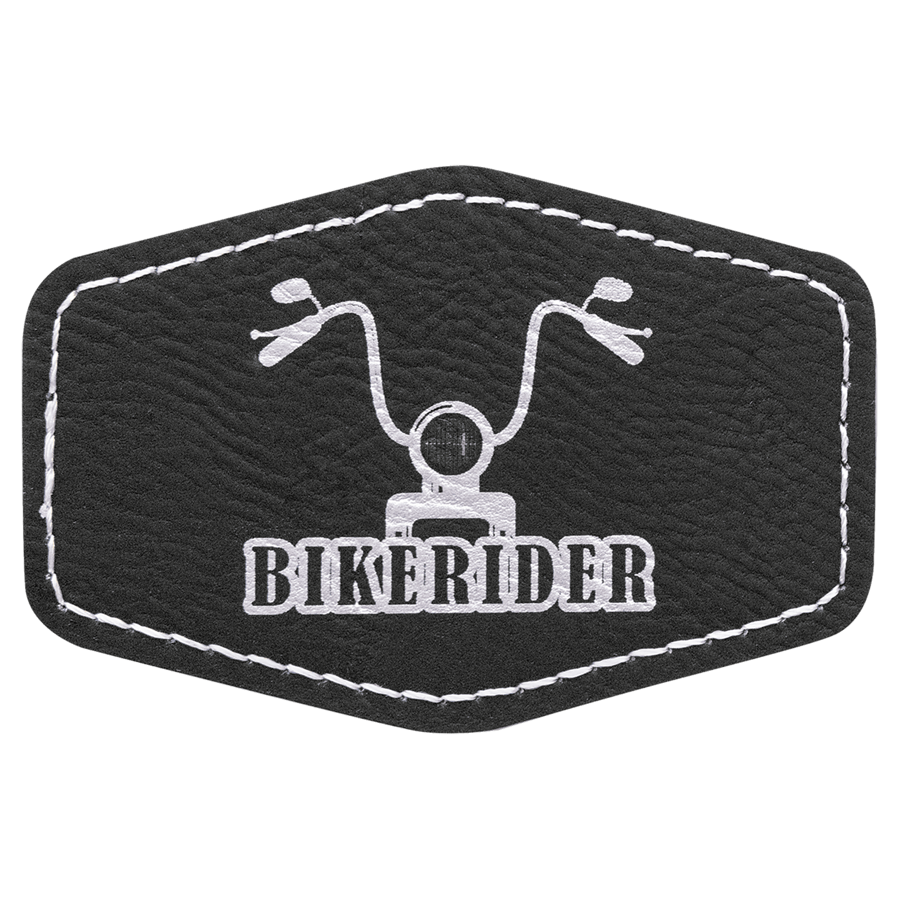 Black/Silver 3" x 2" Hex Laserable Leatherette Patch with Adhesive