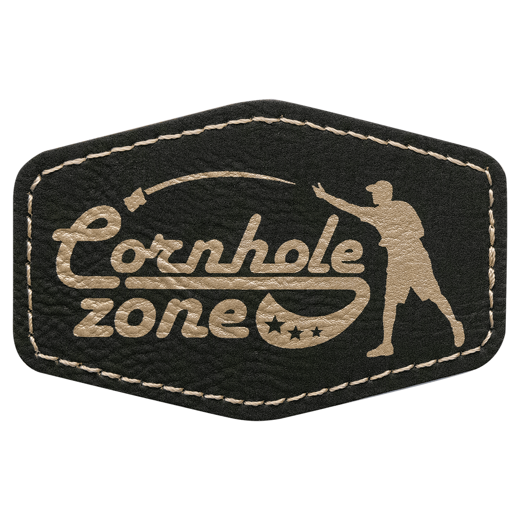 Black/Gold 3" x 2" Hex Laserable Leatherette Patch with Adhesive