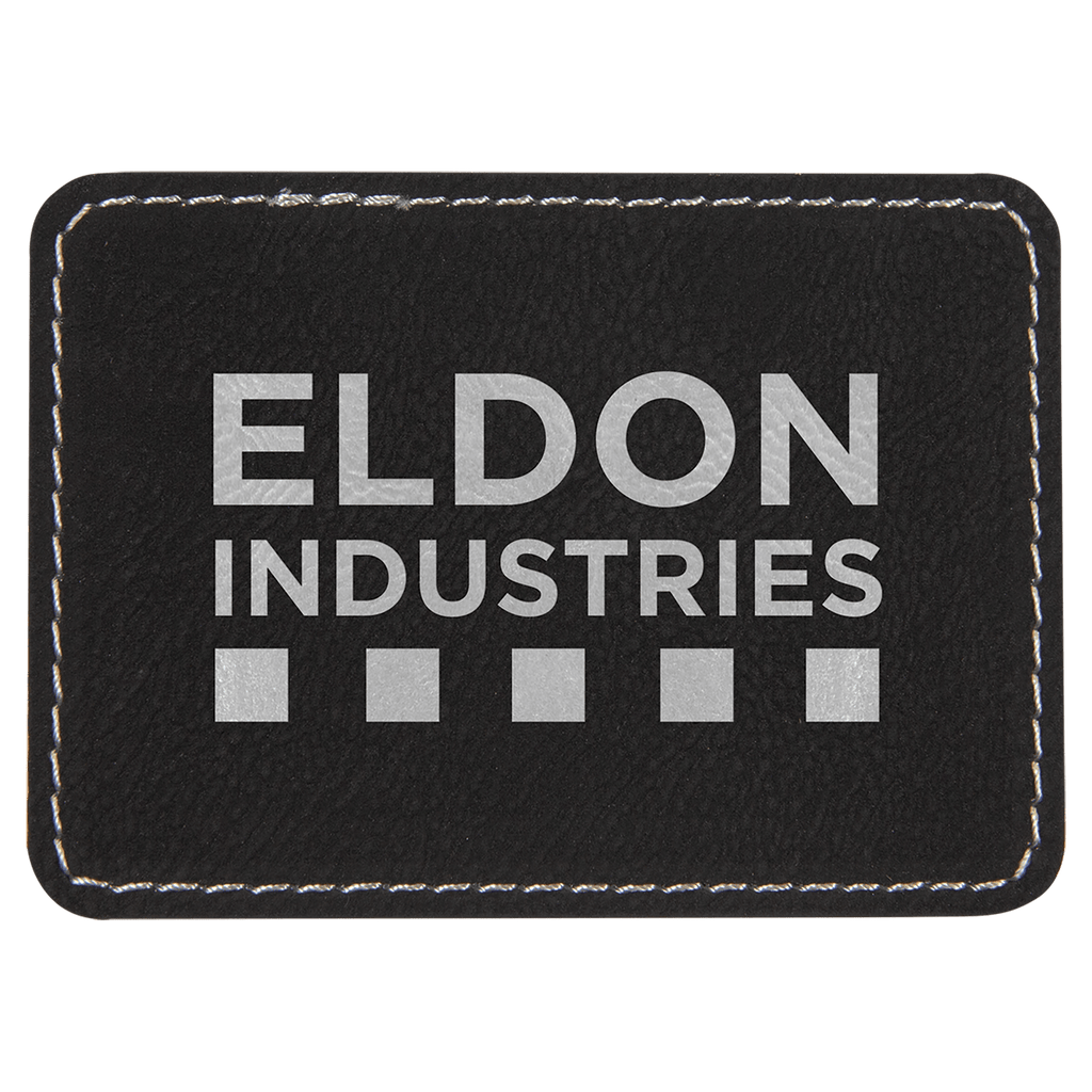 Black/Silver 3 1/2" x 2 1/2" Rectangle Laserable Leatherette Patch with Adhesive