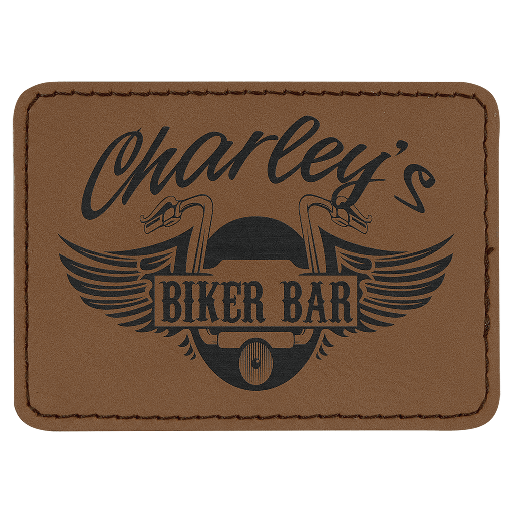 Dark Brown 3 1/2" x 2 1/2" Rectangle Laserable Leatherette Patch with Adhesive