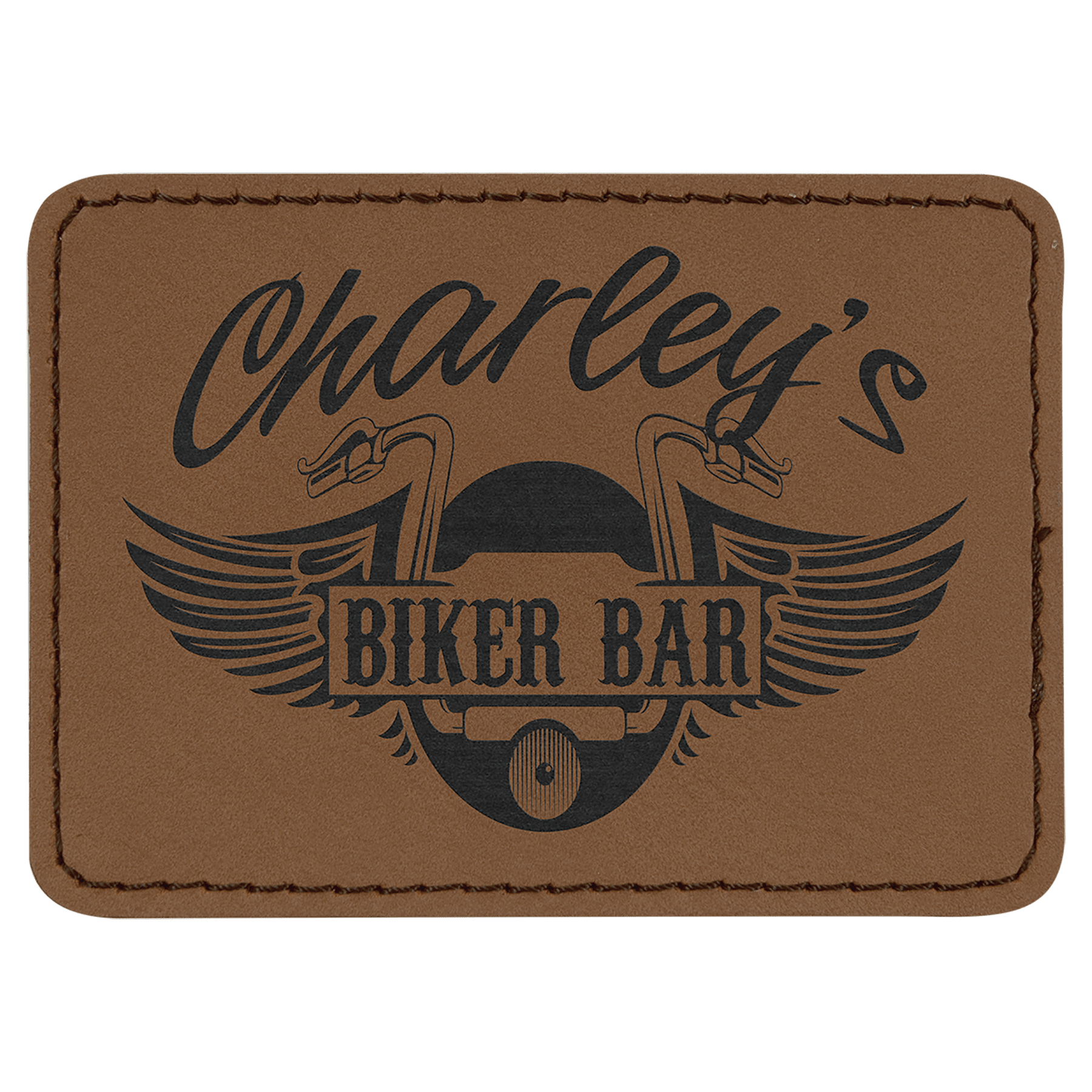 Dark Brown 3 1/2" x 2 1/2" Rectangle Laserable Leatherette Patch with Adhesive