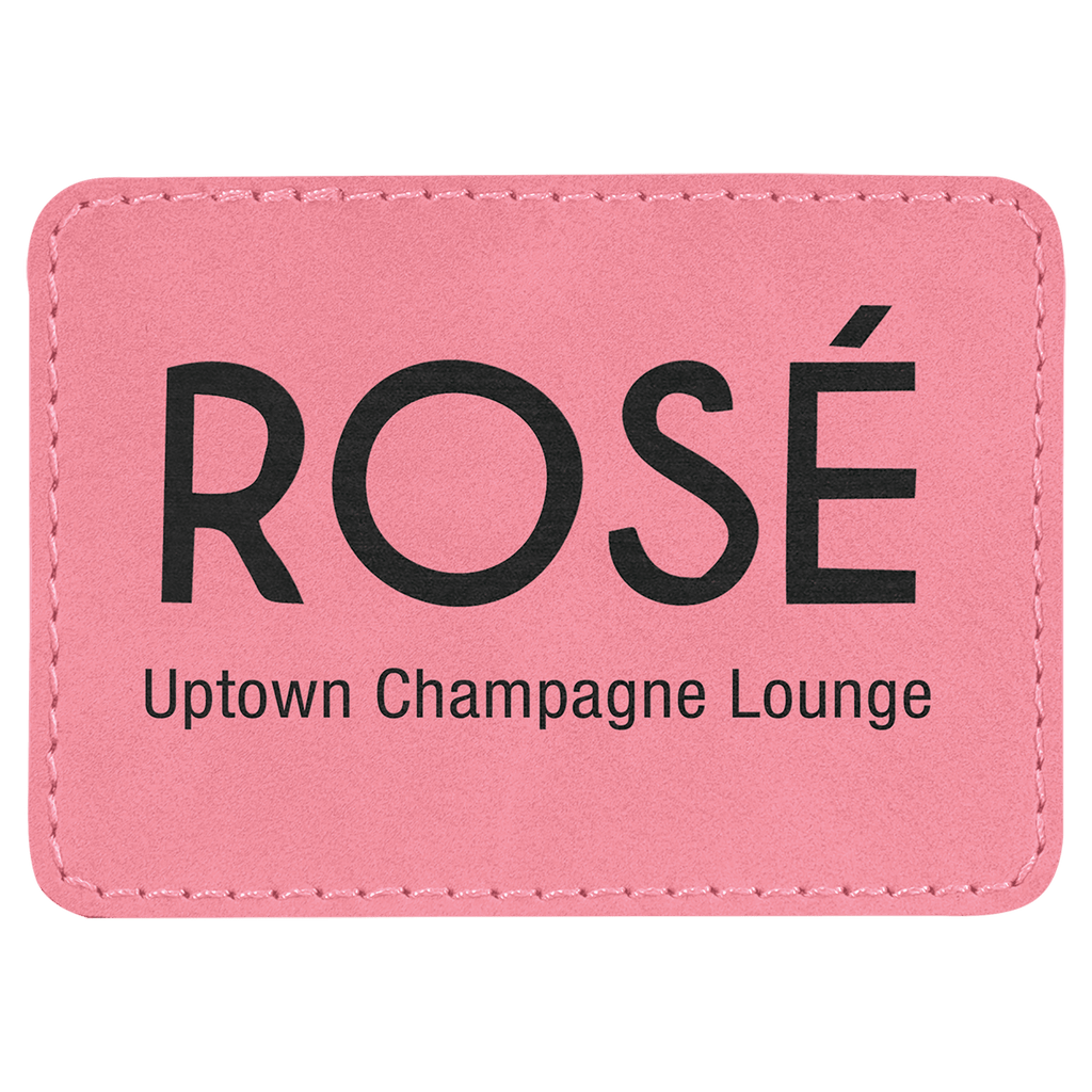 Pink 3 1/2" x 2 1/2" Rectangle Laserable Leatherette Patch with Adhesive