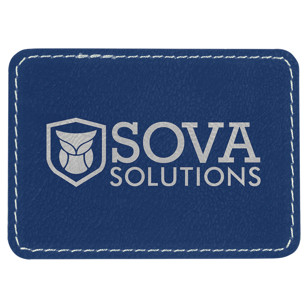 Blue/Silver 3 1/2" x 2 1/2" Rectangle Laserable Leatherette Patch with Adhesive