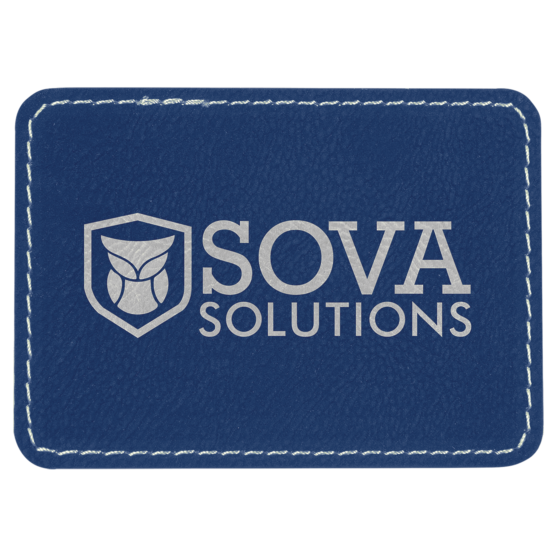 Blue/Silver 3 1/2" x 2 1/2" Rectangle Laserable Leatherette Patch with Adhesive