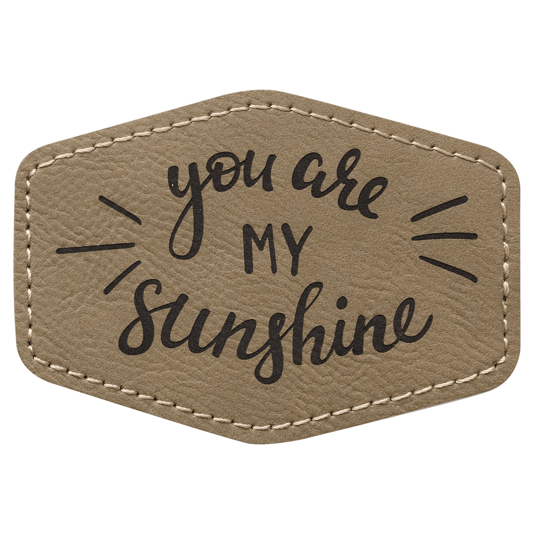 Light Brown 3 1/2" x 2 1/2" Hex Laserable Leatherette Patch with Adhesive