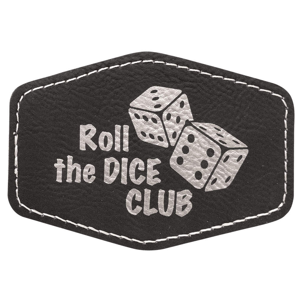 Black/Silver 3 1/2" x 2 1/2" Hex Laserable Leatherette Patch with Adhesive