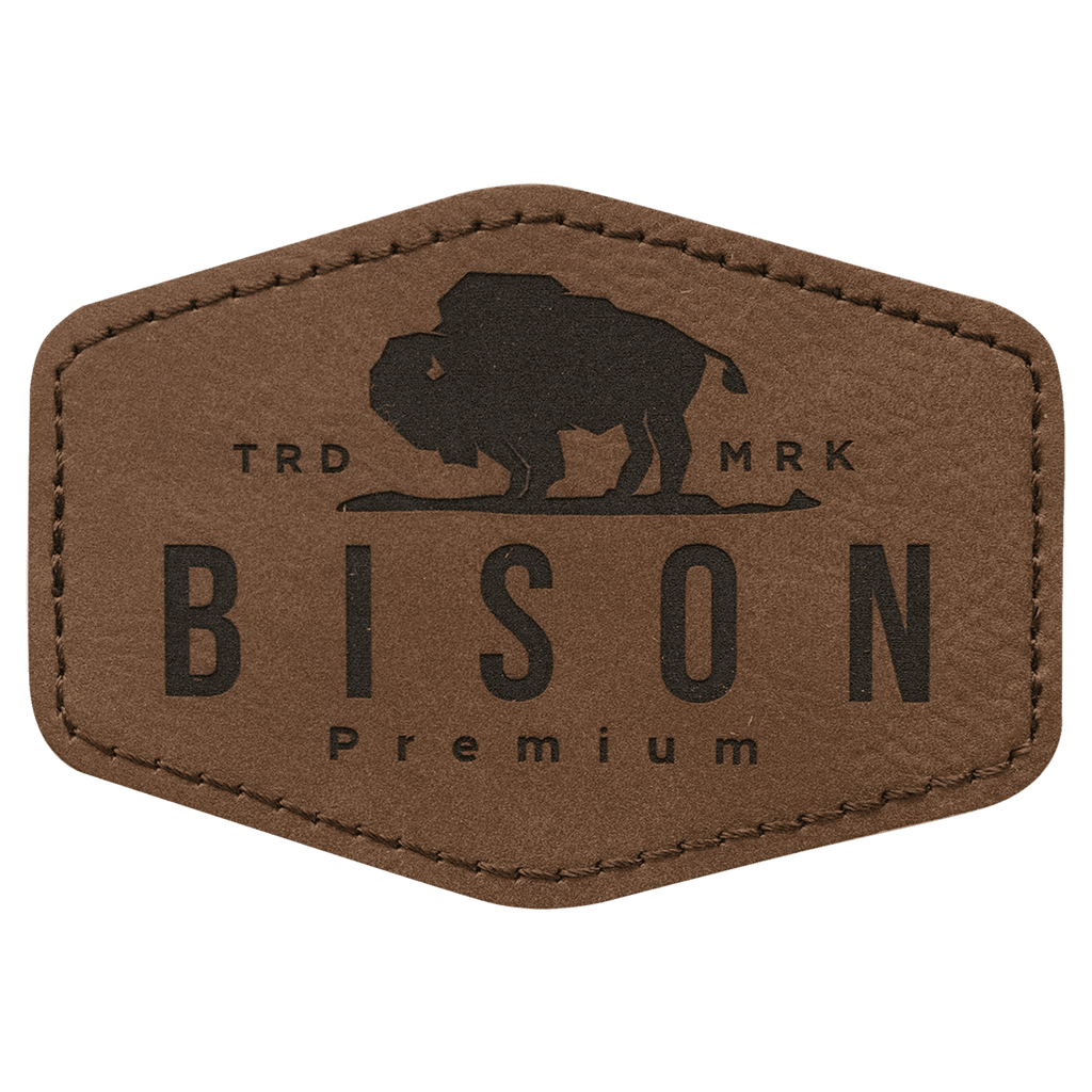 Dark Brown 3 1/2" x 2 1/2" Hex Laserable Leatherette Patch with Adhesive