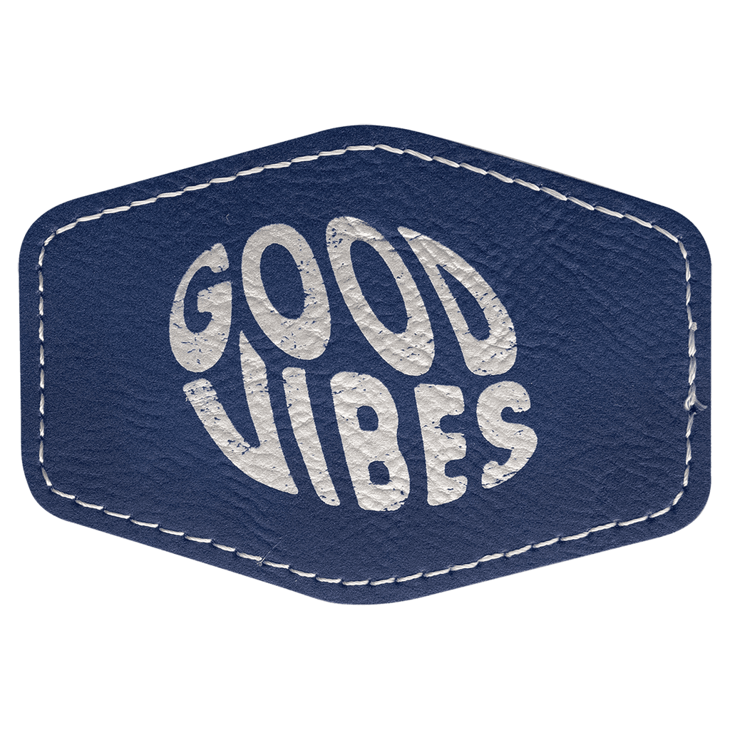 Blue/Silver 3 1/2" x 2 1/2" Hex Laserable Leatherette Patch with Adhesive