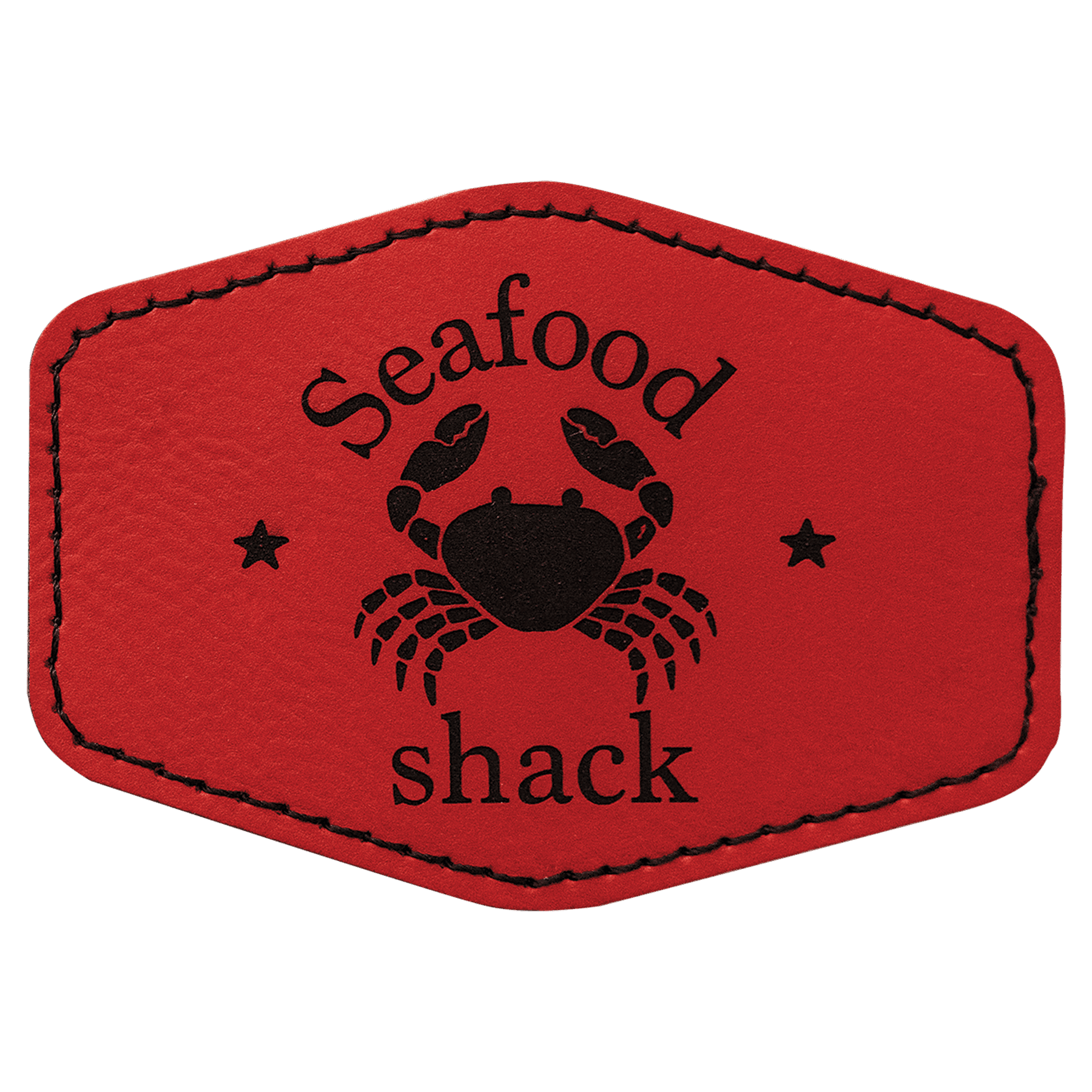 Red 3 1/2" x 2 1/2" Hex Laserable Leatherette Patch with Adhesive