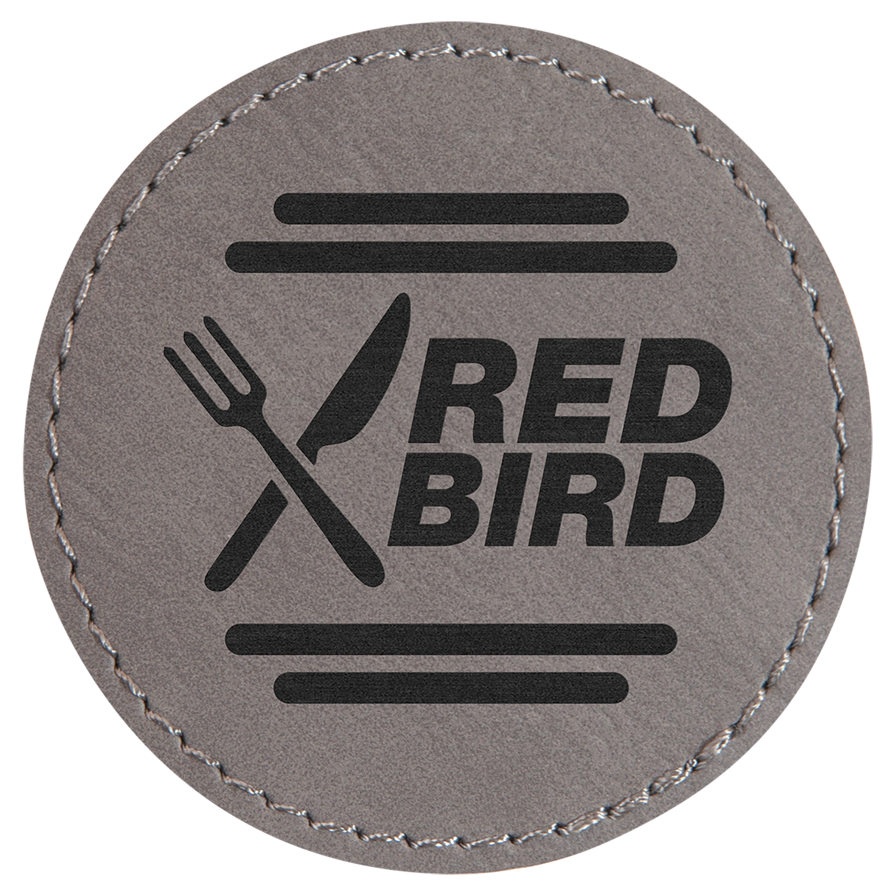 Gray 2 1/2" Round Laserable Leatherette Patch with Adhesive