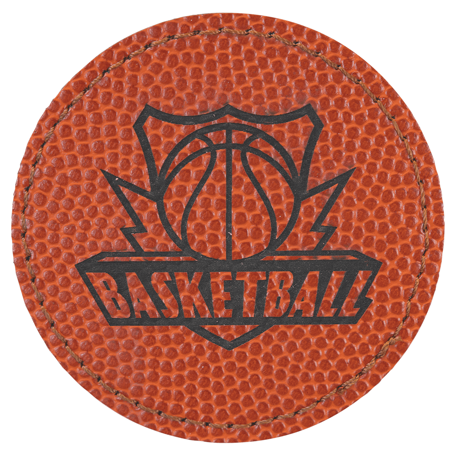 2 1/2" Round Basketball Laserable Leatherette Patch with Adhesive