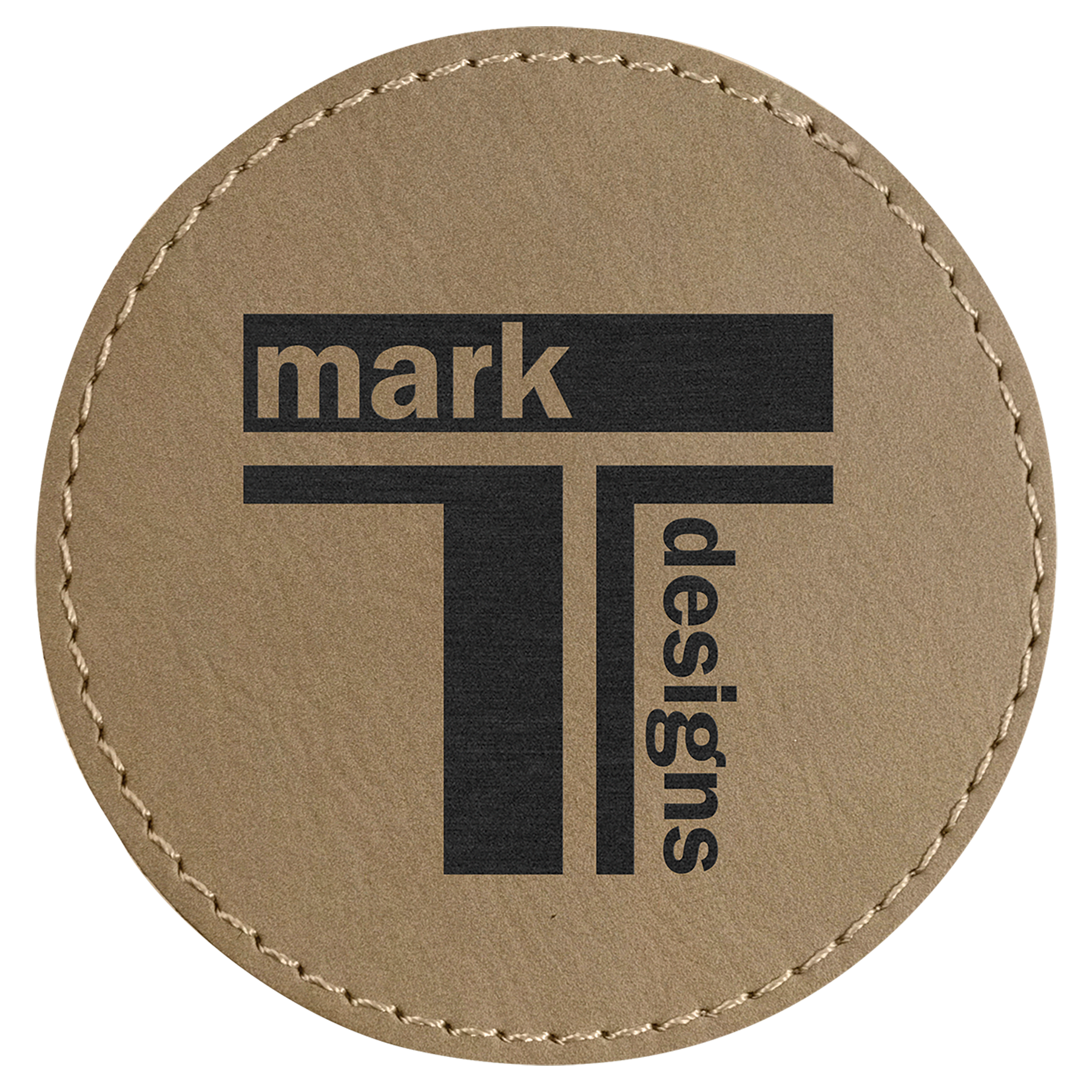 Light Brown 3" Round Laserable Leatherette Patch with Adhesive