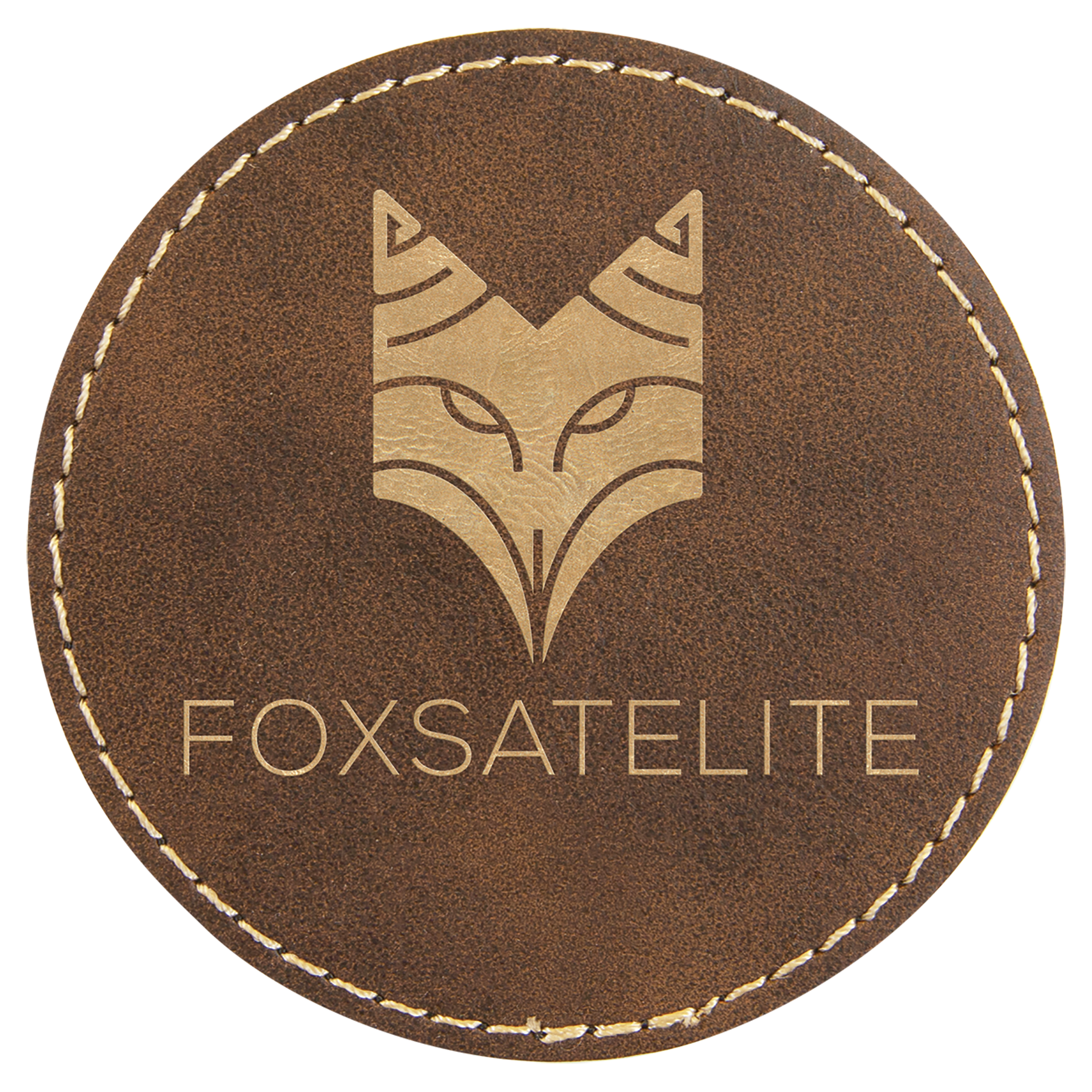 3" Round Rustic/Gold Laserable Leatherette Patch with Adhesive