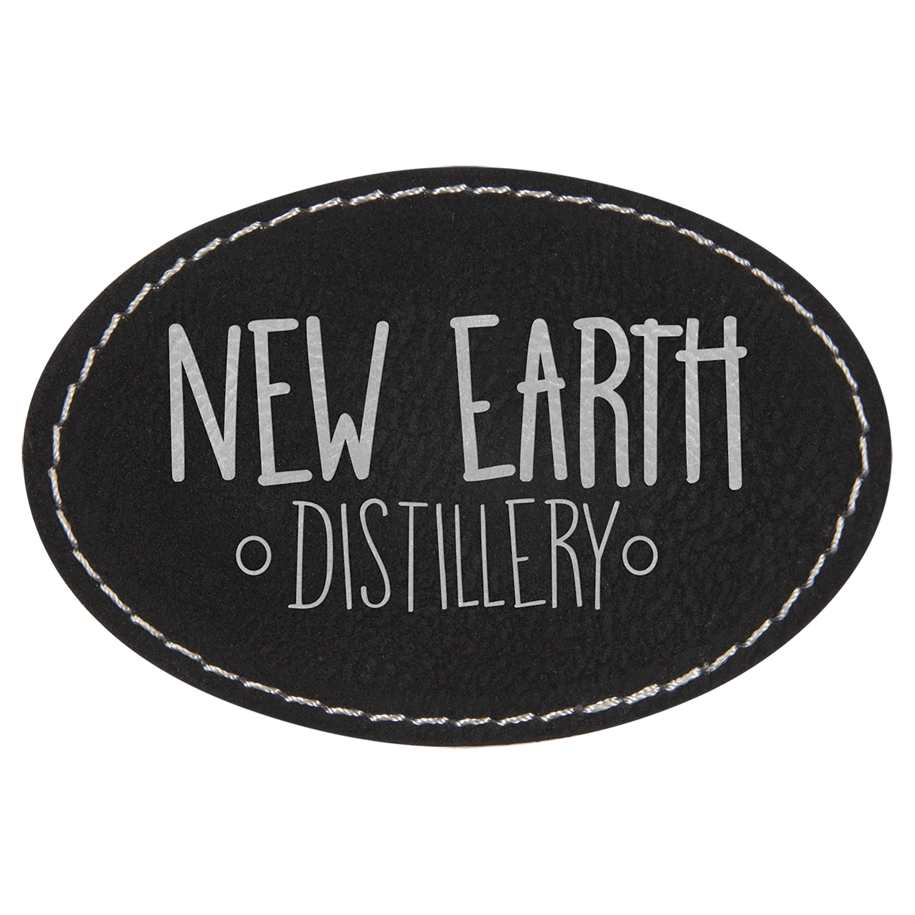 Black/Silver 3" x 2" Oval Laserable Leatherette Patch with Adhesive