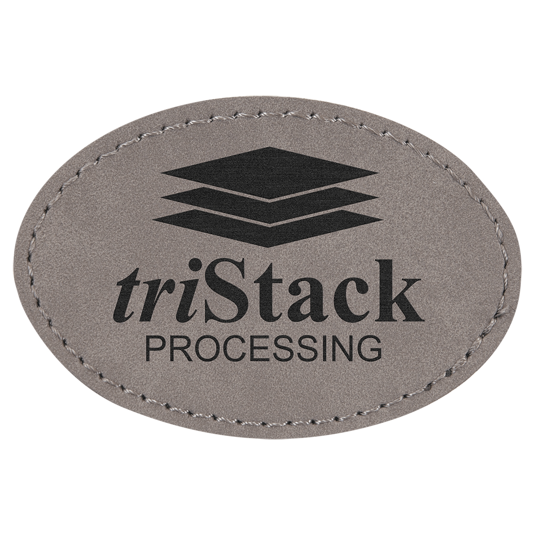 Gray 3" x 2" Oval Laserable Leatherette Patch with Adhesive