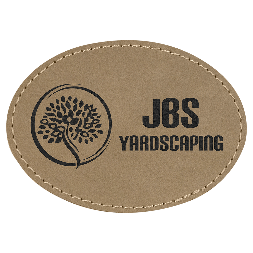 Light Brown 3 1/2" x 2 1/2" Laserable Leatherette Oval Patch with Adhesive