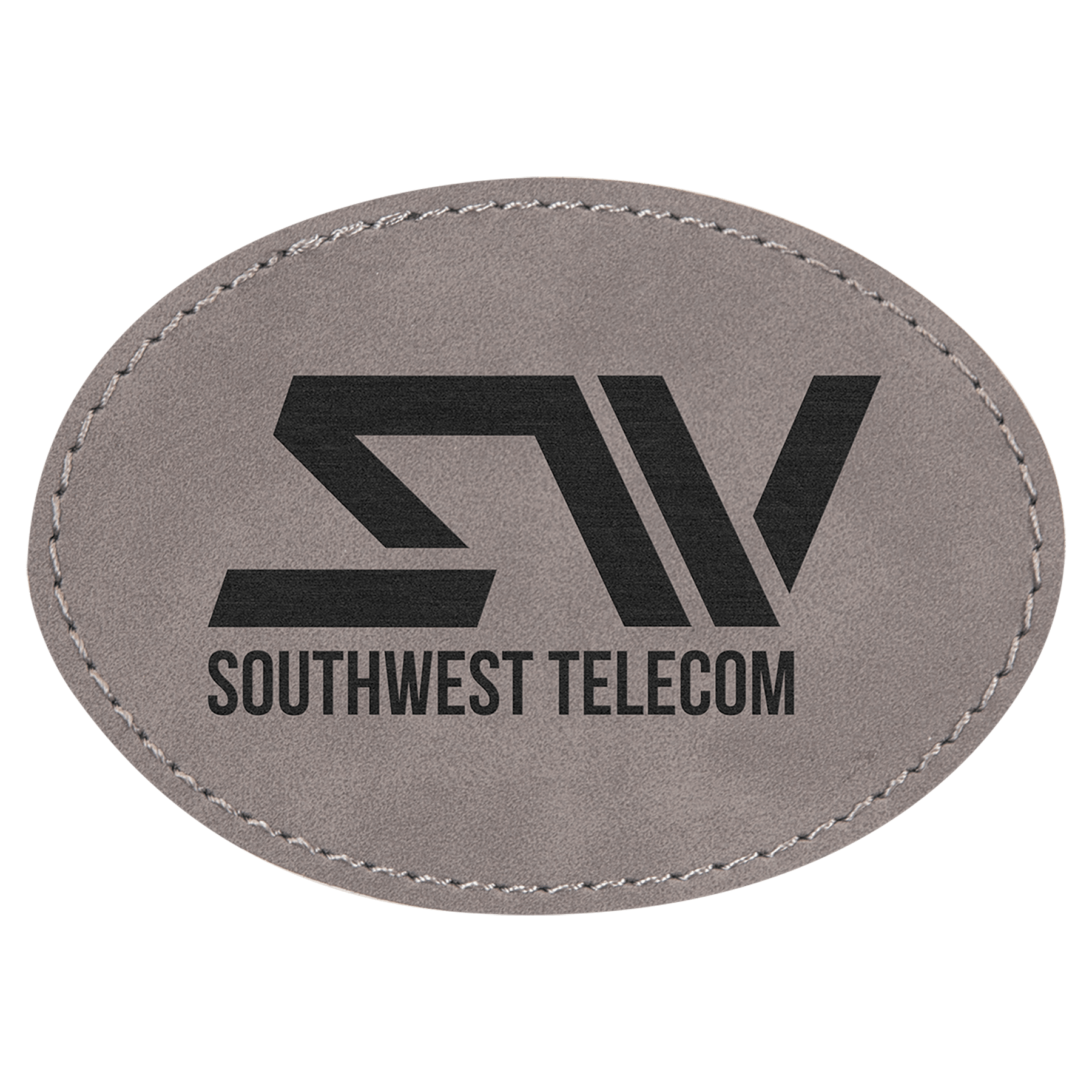 Gray 3 1/2" x 2 1/2" Laserable Leatherette Oval Patch with Adhesive