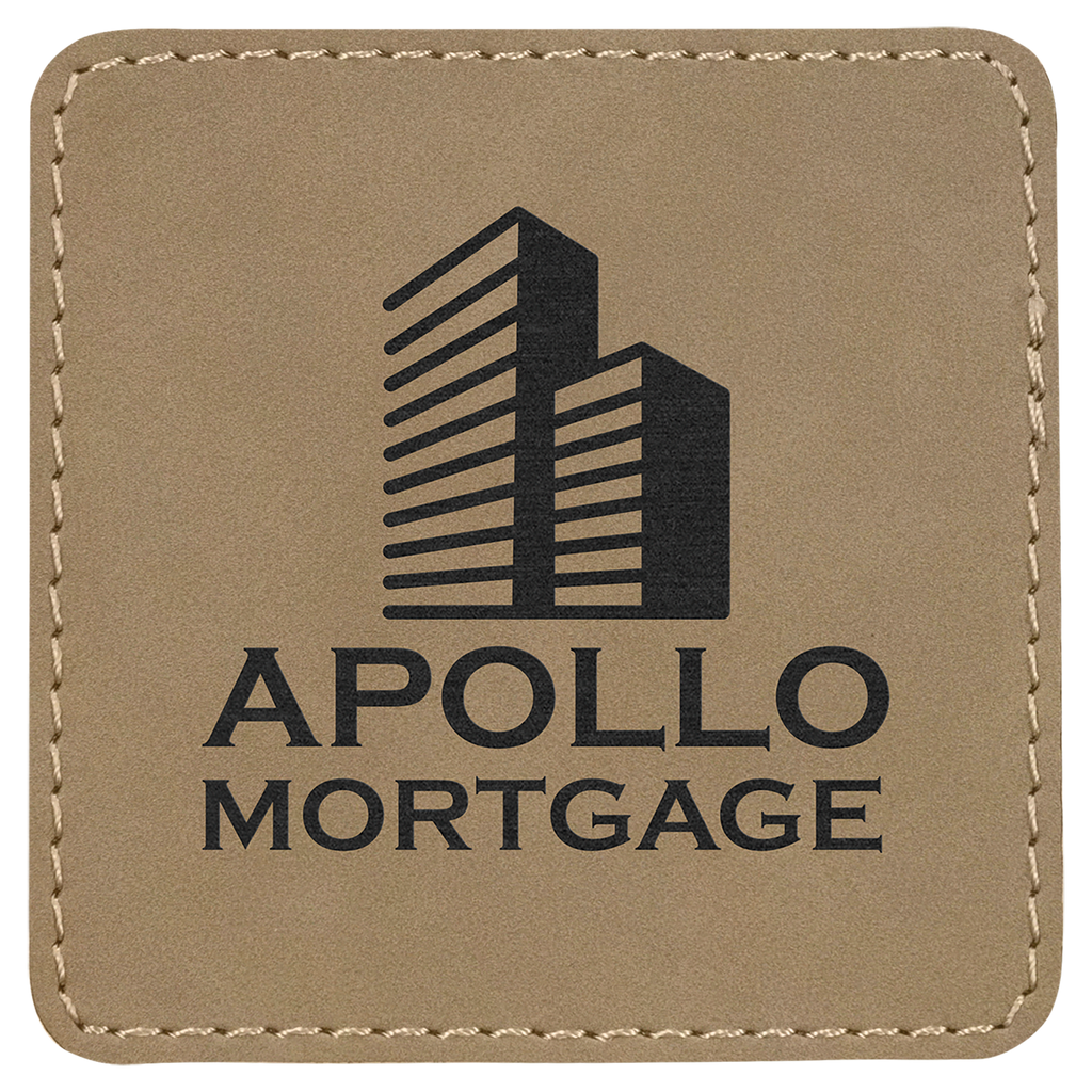 Light Brown 3" x 3" Square Laserable Leatherette Patch with Adhesive