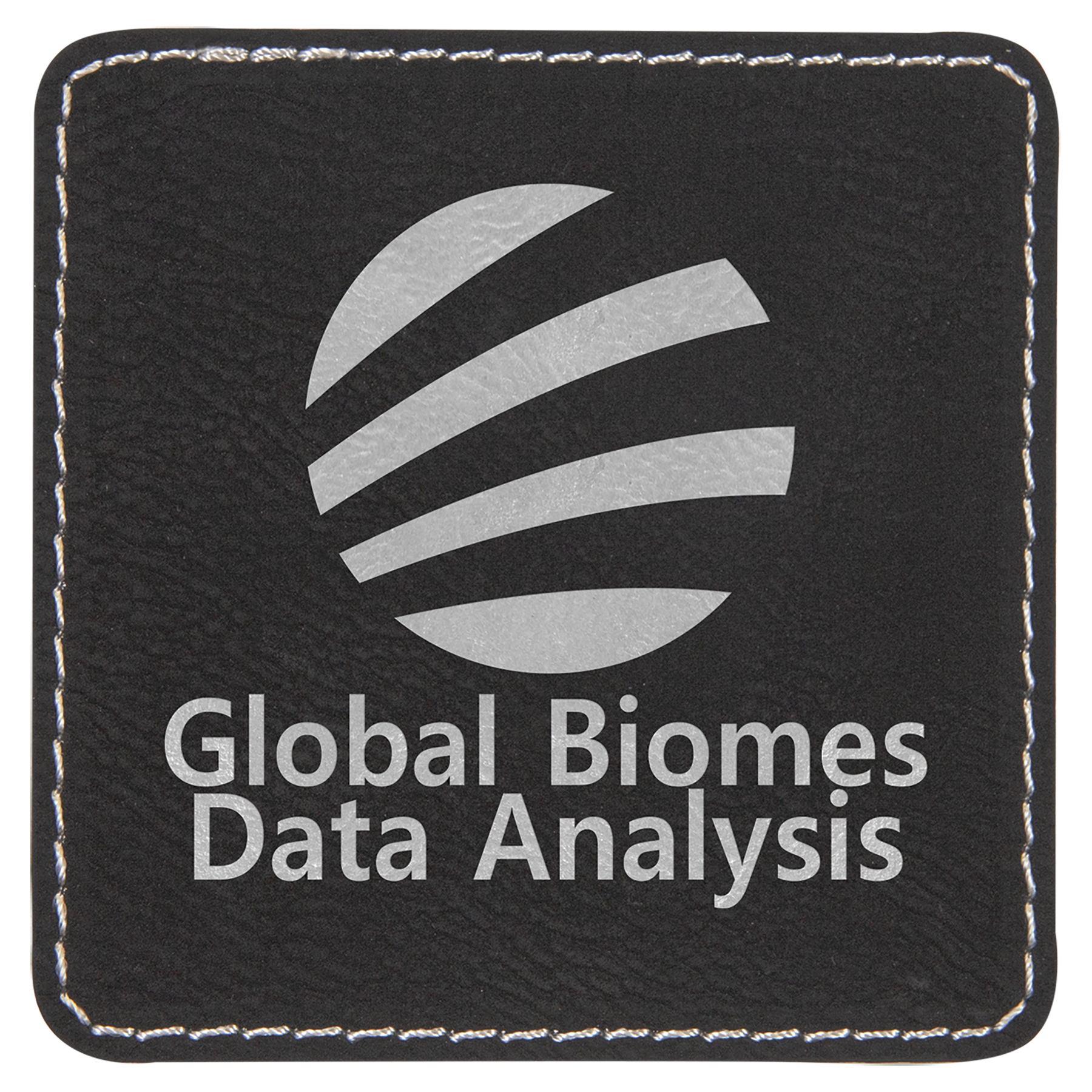 Black/Silver 3" x 3" Square Laserable Leatherette Patch with Adhesive