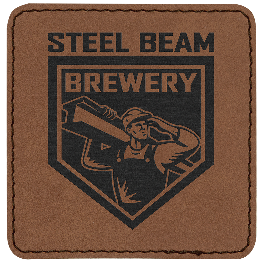 Dark Brown 3" x 3" Square Laserable Leatherette Patch with Adhesive