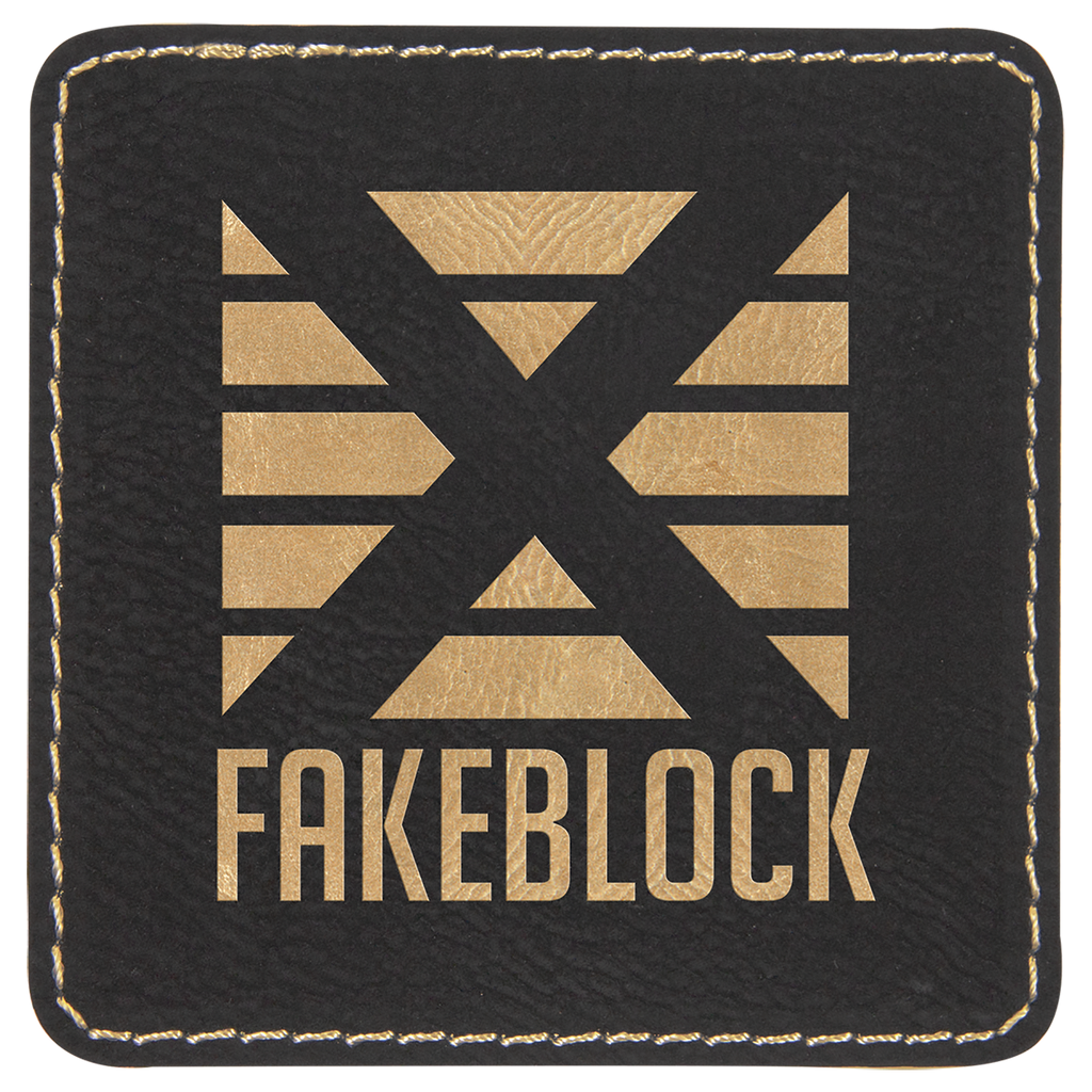 Black/Gold 3" x 3" Square Laserable Leatherette Patch with Adhesive