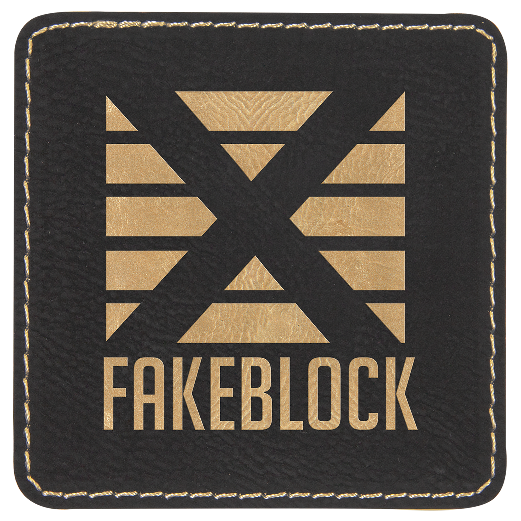 Black/Gold 3" x 3" Square Laserable Leatherette Patch with Adhesive