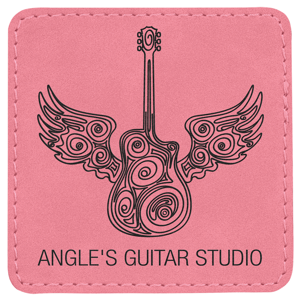 Pink 3" x 3" Square Laserable Leatherette Patch with Adhesive